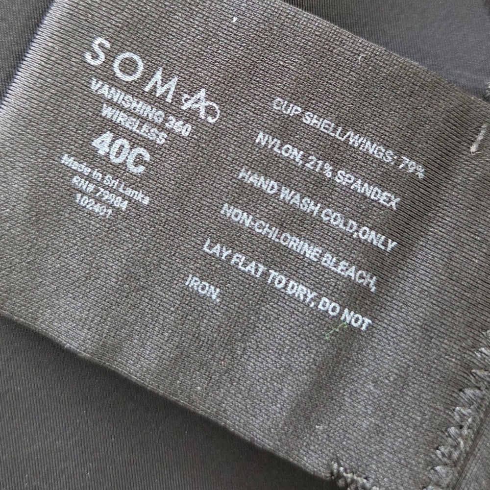 Soma Wireless Full Coverage Bra 40C Black Microfiber Comfort Stretch Adjustable - Picture 7 of 7